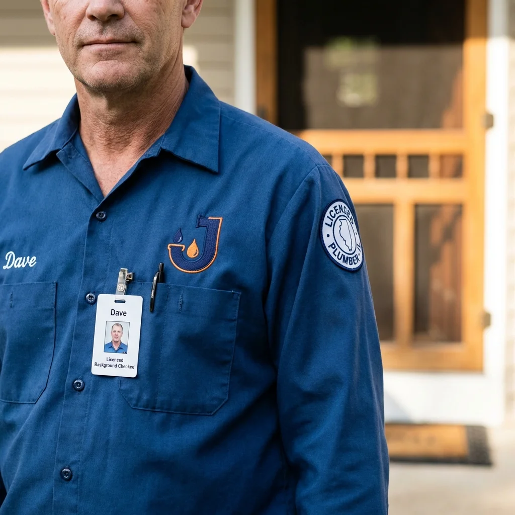 Licensed plumber showing ID badge in Lake Orion, MI