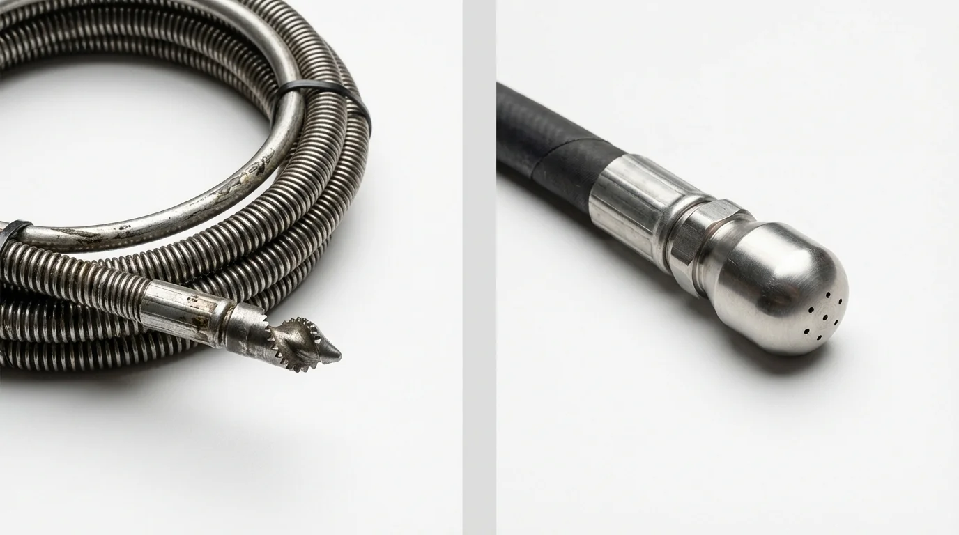 Drain snake cable and hydro jetting nozzle used for drain cleaning in Lake Orion, MI
