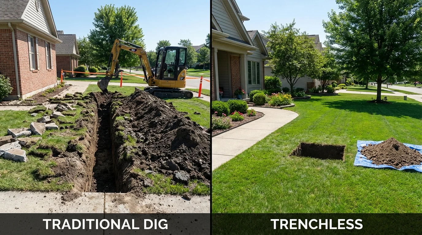 Trenchless sewer repair with minimal yard damage versus traditional excavation in Lake Orion, MI